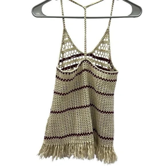 Full Tilt Cream Burgundy Boho Open Crochet Knit Cotton Blend Tank Top Womens XS - Picture 9 of 10